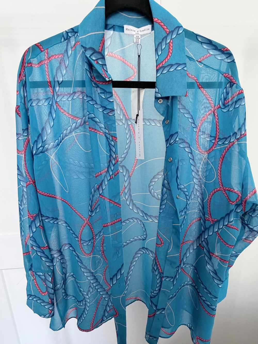 Women Blue Rope-Print Button Shirt